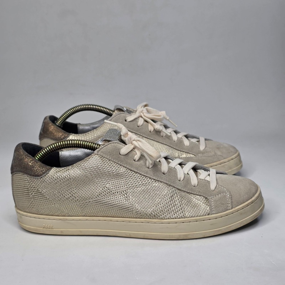 P448 Sneakers Women's Size 8.5 EU39 Beige Gold Leather Suede Low Top Shoes Italy